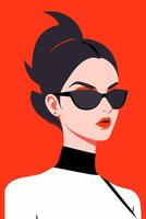 Beautiful young woman with red lips and short black hair. vector