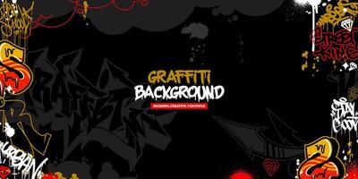 Graffiti background with throw-up and tagging hand-drawn style. Street art graffiti urban theme in format. vector