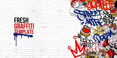 Graffiti background with throw-up and tagging hand-drawn style. Street art graffiti urban theme in format. vector