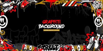 Graffiti background with throw-up and tagging hand-drawn style. Street art graffiti urban theme in format. vector