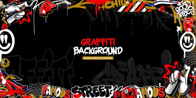 Graffiti background with throw-up and tagging hand-drawn style. Street art graffiti urban theme in format.