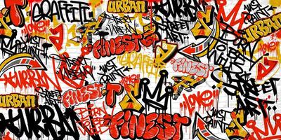 Graffiti background with throw-up and tagging hand-drawn style. Street art graffiti urban theme in format. vector