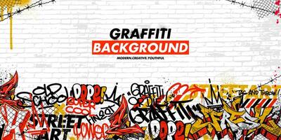 Graffiti background with throw-up and tagging hand-drawn style. Street art graffiti urban theme in format. vector