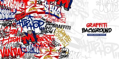 Graffiti background with throw-up and tagging hand-drawn style. Street art graffiti urban theme in format. vector