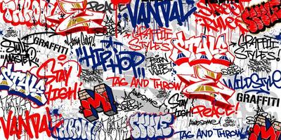 Graffiti background with throw-up and tagging hand-drawn style. Street art graffiti urban theme in format. vector