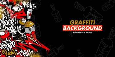 Graffiti background with throw-up and tagging hand-drawn style. Street art graffiti urban theme in format. vector