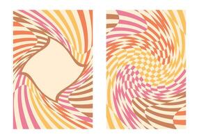 Groovy checkered backgrounds set. Abstract orange posters in Y2K retro style. vector