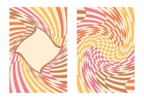 Groovy checkered backgrounds set. Abstract orange posters in Y2K retro style. vector