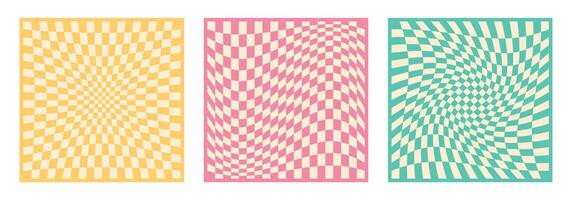 Set of groovy checkered backgrounds in 70s retro style vector