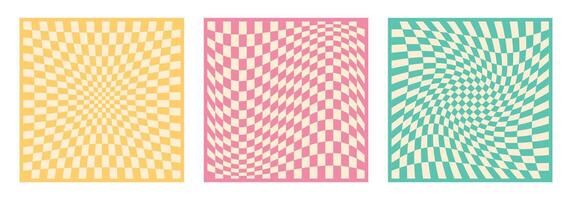 Set of groovy checkered backgrounds in 70s retro style vector