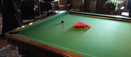 Detail, snooker balls and table photo