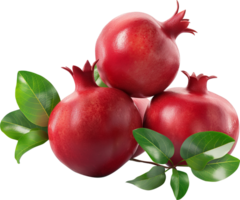 Red Ripe Pomegranates with leaves isolated png