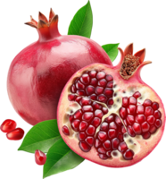 Red Pomegranate Slice with leaves isolated png