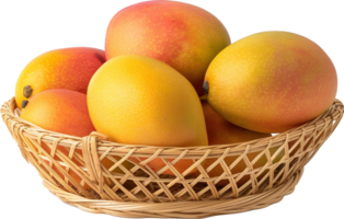 a group of mango in basket isolated on a transparent background png