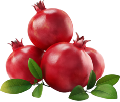 Red Ripe Pomegranates with leaves isolated png