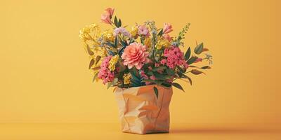 yellow flower bouquet arrangement gift, ai photo