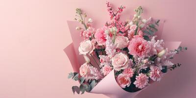 pink flower bouquet arrangement gift, ai photo