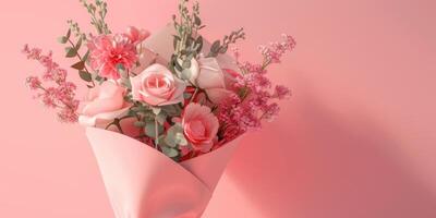 pink flower bouquet arrangement gift, ai photo