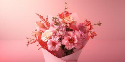 pink flower bouquet arrangement gift, ai photo