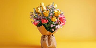 yellow flower bouquet arrangement gift, ai photo