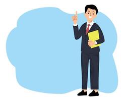 portrait businessman standing holding form with hands pointing finger up to copy space or advertising concept and announcement vector