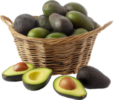 Avocado fruits in a basket isolated on a transparent background png