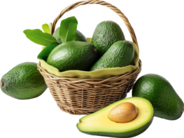 Avocado fruits in a basket isolated on a transparent background png