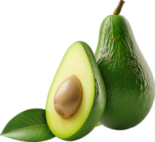 Delicious Avocado fruit and slice with leaves isolated png