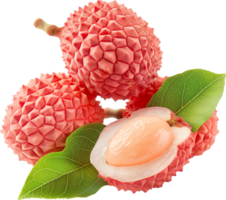 a few lychees with leaves isolated on a transparent background png