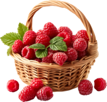 délicieux mûr framboise des fruits dans une panier isolé sur une transparent Contexte png