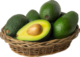 Avocado fruits in a basket isolated on a transparent background png