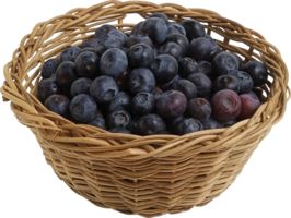 Fresh and healthy blueberries in a wicker basket isolated png