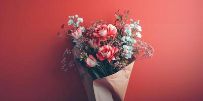 red flower bouquet arrangement gift, ai photo