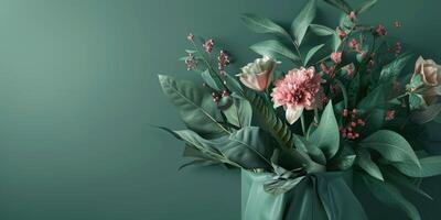 green flower bouquet arrangement gift, ai photo