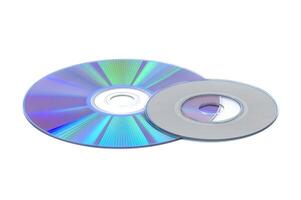 Close up of a CD positioned flat on a plain white background photo