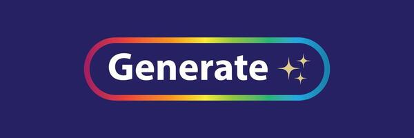 Generate AI button. LLM artificial intelligence icon. Machine learning generator. Generate text and image by pressing button prompt. Magic stars sign. Brain assistant in chat. vector