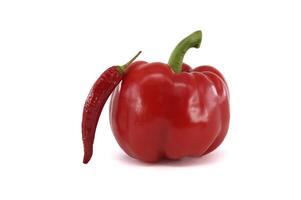 Red chili peppers and bell pepper isolated on white photo
