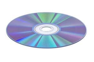 Close up of a CD positioned flat on a plain white background photo