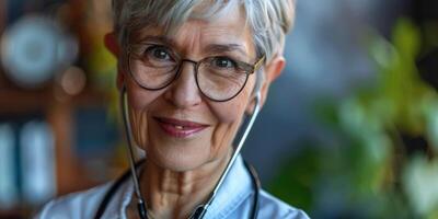 smiling female doctor with stethoscope, ai photo