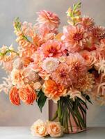 peach color flower bouquet arrangement, ai photo