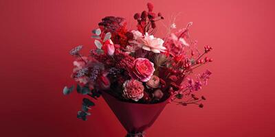 red flower bouquet arrangement gift, ai photo