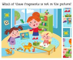 Cute girls in kindergarten. Find hidden fragments. Game for children. Cartoon characters. illustration. vector