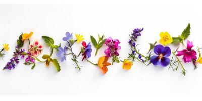 flores silvestres decoración floral flatlay en blanco antecedentes foto