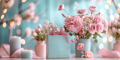 de la madre día romántico San Valentín día Boda regalo con flor ramo, ai foto