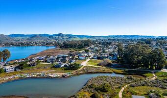 Morro Bay Aerial Panorama. Californan pacific coast. Beautiful scenic shot of the bay photo