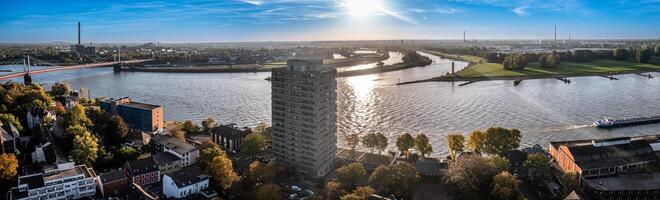 Duisburg Ruhr Area. Rhein River. Drone Aerial in autumn photo