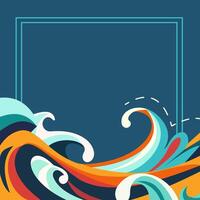 Line Frame Background with Sea Water Waves and Copy Space in World Ocean Day vector