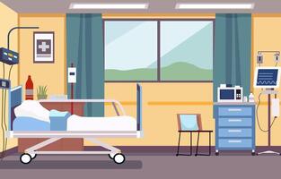 Colorful Hospital Inpatient Room with Bed and Health Medical Equipments vector