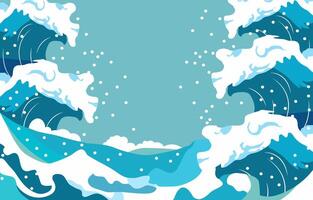 Sea Landscape Frame Background with Blue Ocean Waves in Bright Sky vector