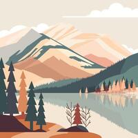 Beautiful Nature Landscape of Lake Mountain with Pine Tree in Forest vector